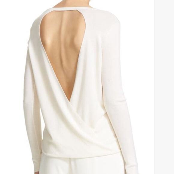 NWOT Diane Von Furstenberg cream wool silk sweater open cross back sz S - Picture 2 of 9